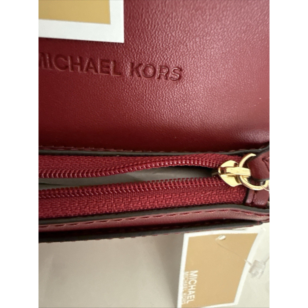 Michael Kors Carson Small Wallet Card Holder Cherry Pebble Leather NWT - Picture 6 of 6